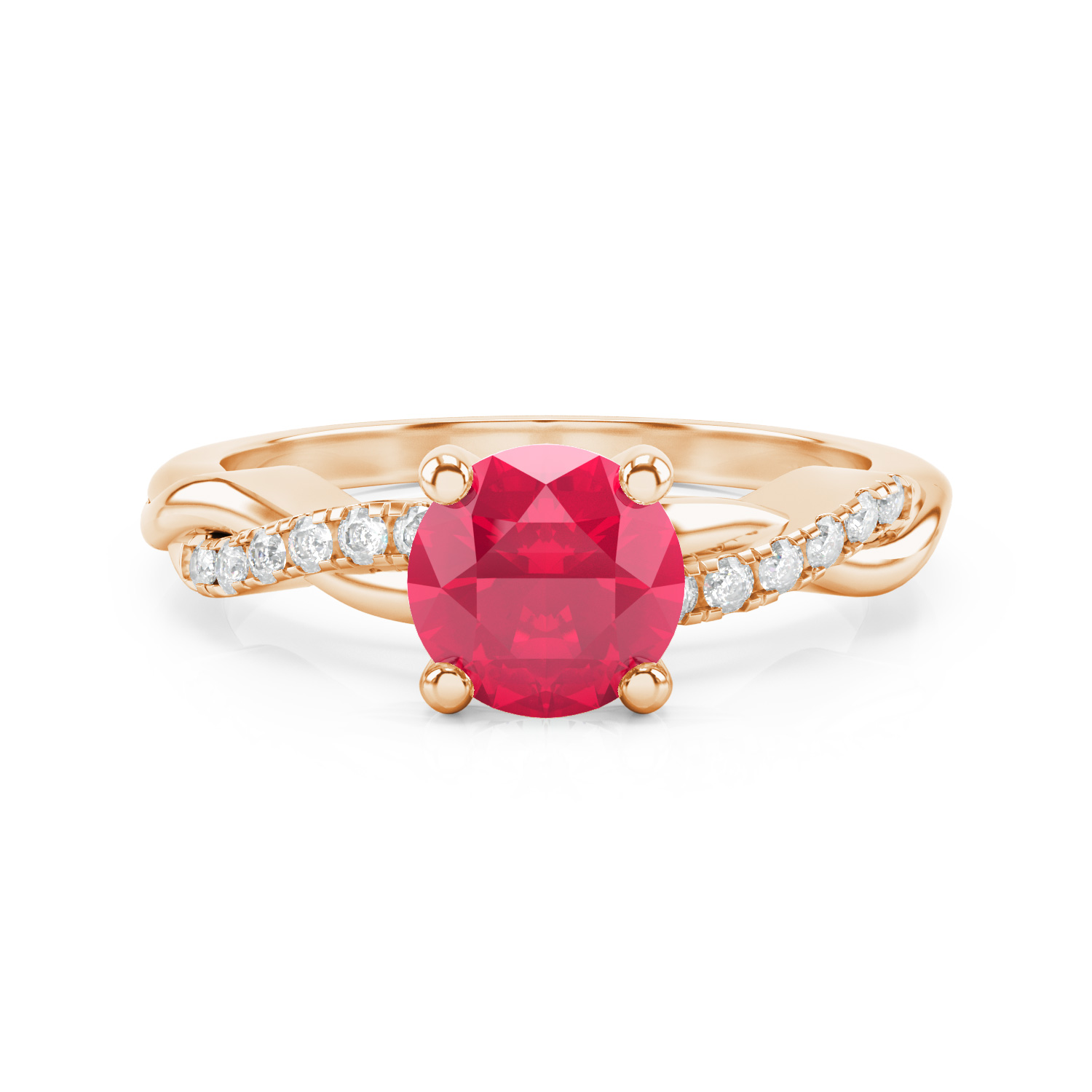 Bague Entrelac e Flamme Or Rose 18 carats Rubis et Diamants