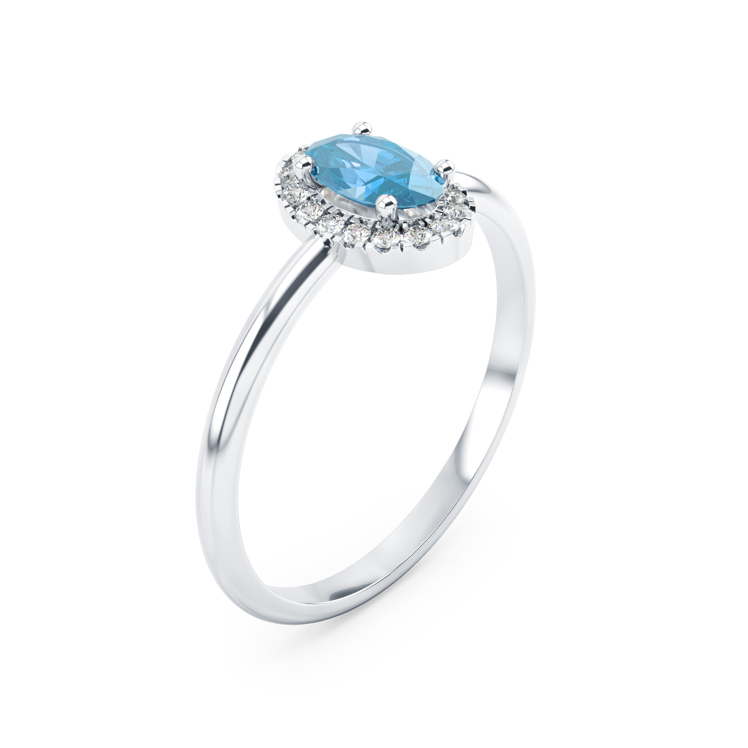 Solitaire entour Grace Ovale Argent Topaze et Diamants DIVENLY