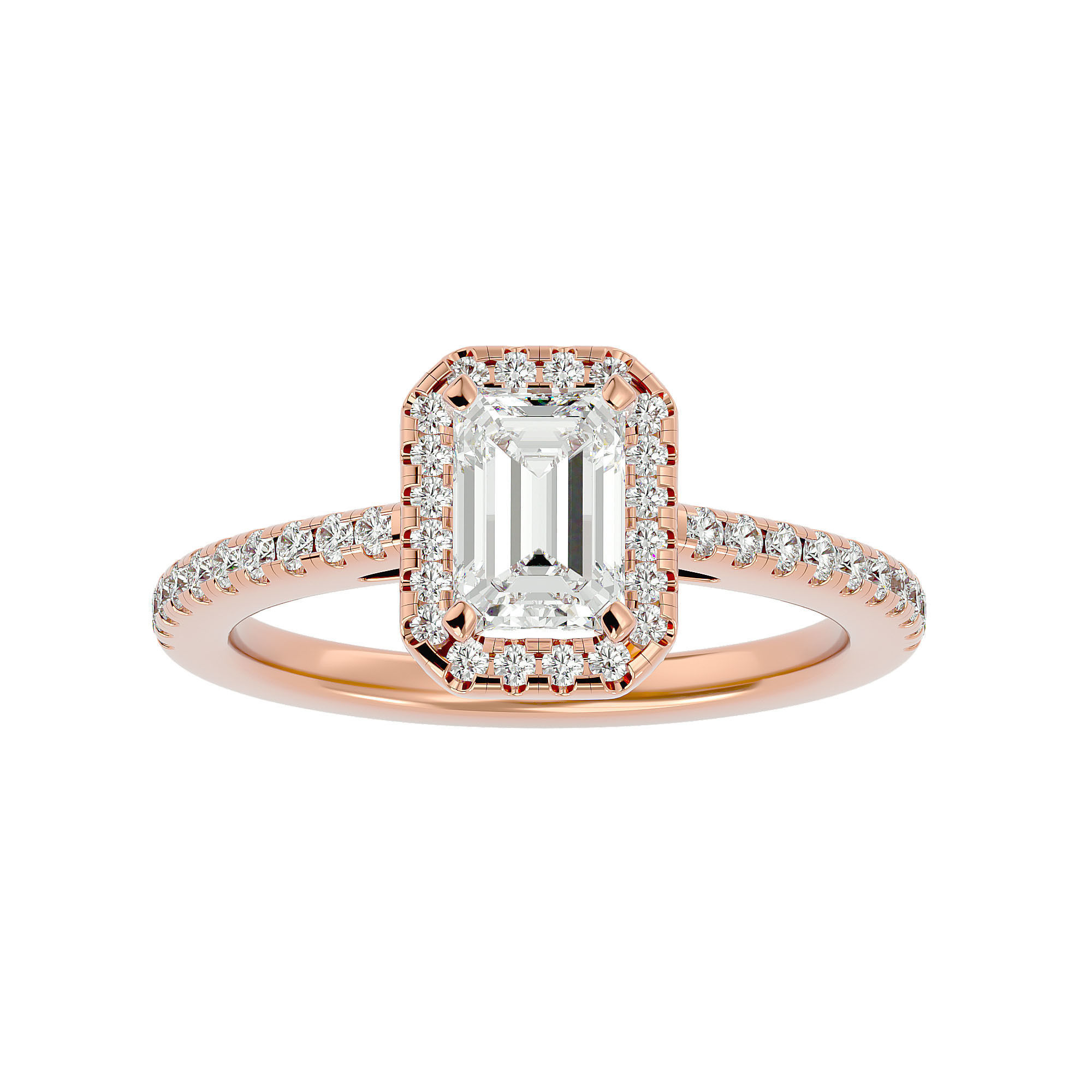 Solitaire Rectangle Entoure et Pave Femme Or Rose 18 carats Moissanite DIVENLY