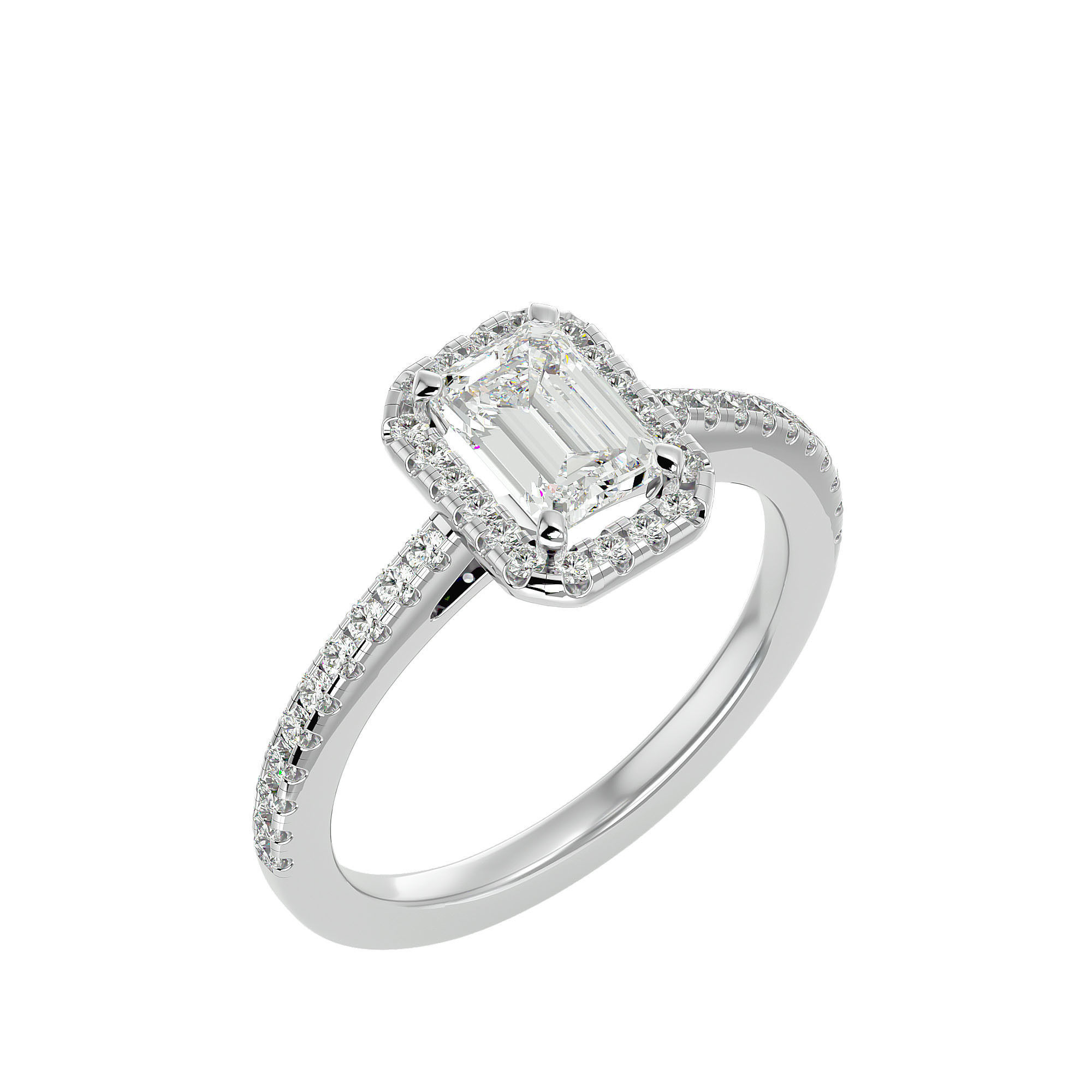 Solitaire Rectangle Entour et Pav Femme Platine Moissanite