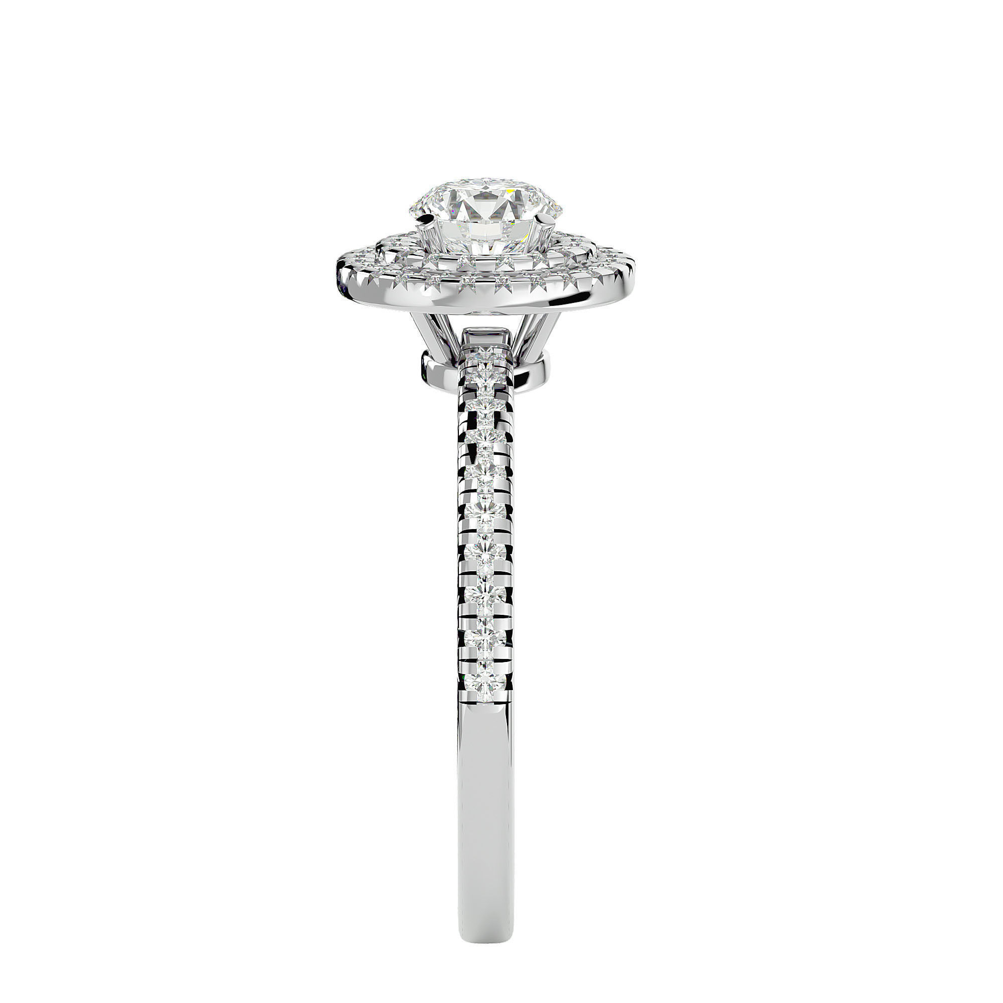 Solitaire Entour et Pav Femme Platine Moissanite et 0 54 ct